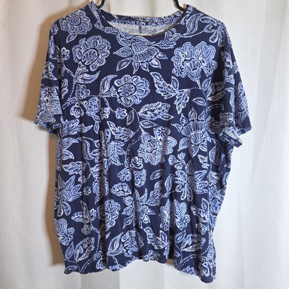 We The Free Tops - We The Free Blue Floral Knit Cotton T-Shirt Crew Neck Short Sleeve XS Casual